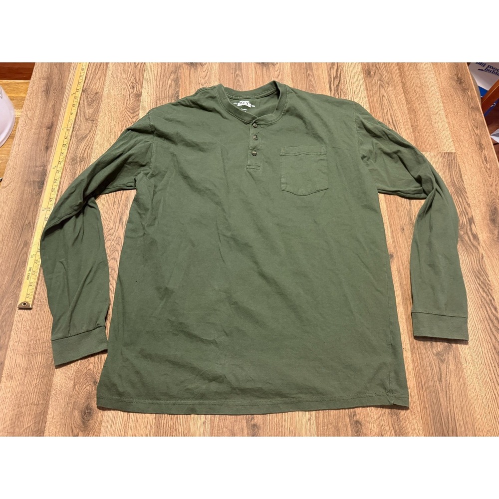 Key Shirt Men's Size XL Tall Green Long Sleeve Shirt 3/4 Button Pocket Tee
